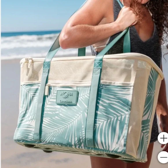 ALOHA Collection w Clevermade Teal Palm Print Collapsible Beach Tote - Picture 2 of 5
